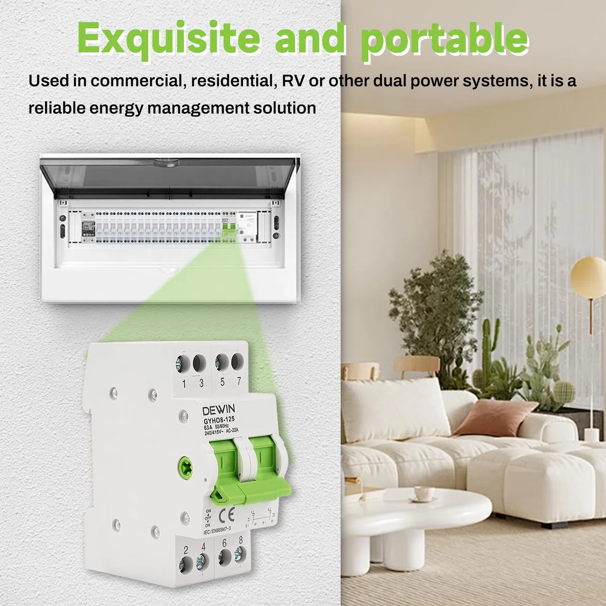 Interruttore di trasferimento, commutatore manuale 2P Dual Power DIN guida interruttore di separazione manuale 240AC 63A
