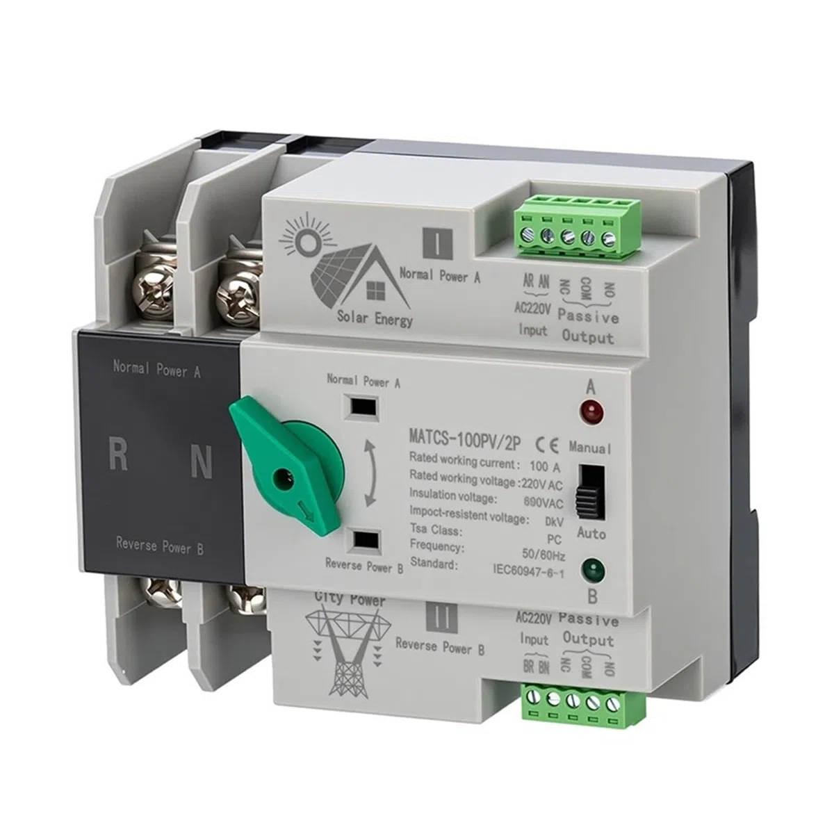 Interruttore di trasferimento automatico a doppia MATCS-100PV 2P 3P 4P ATS for fotovoltaico e inverter Selettori di trasferimento automatico a doppia potenza 100A(FX-551P-C2)