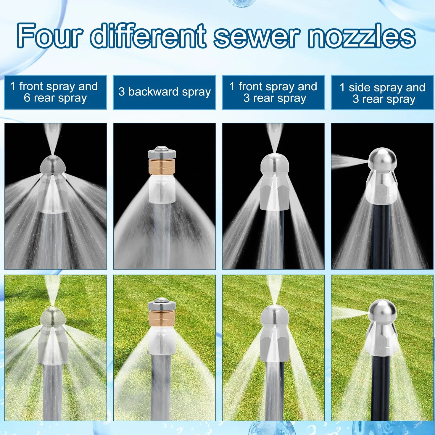 4 Ugelli per Fognatura con Connettore Rapido 1/4" NPT e Nastro Sigillante Acciaio Ugello ad Alta Pressione per Strumento di Pulizia delle Fognature Kit Ugelli per Fognatura, 5000 PSI