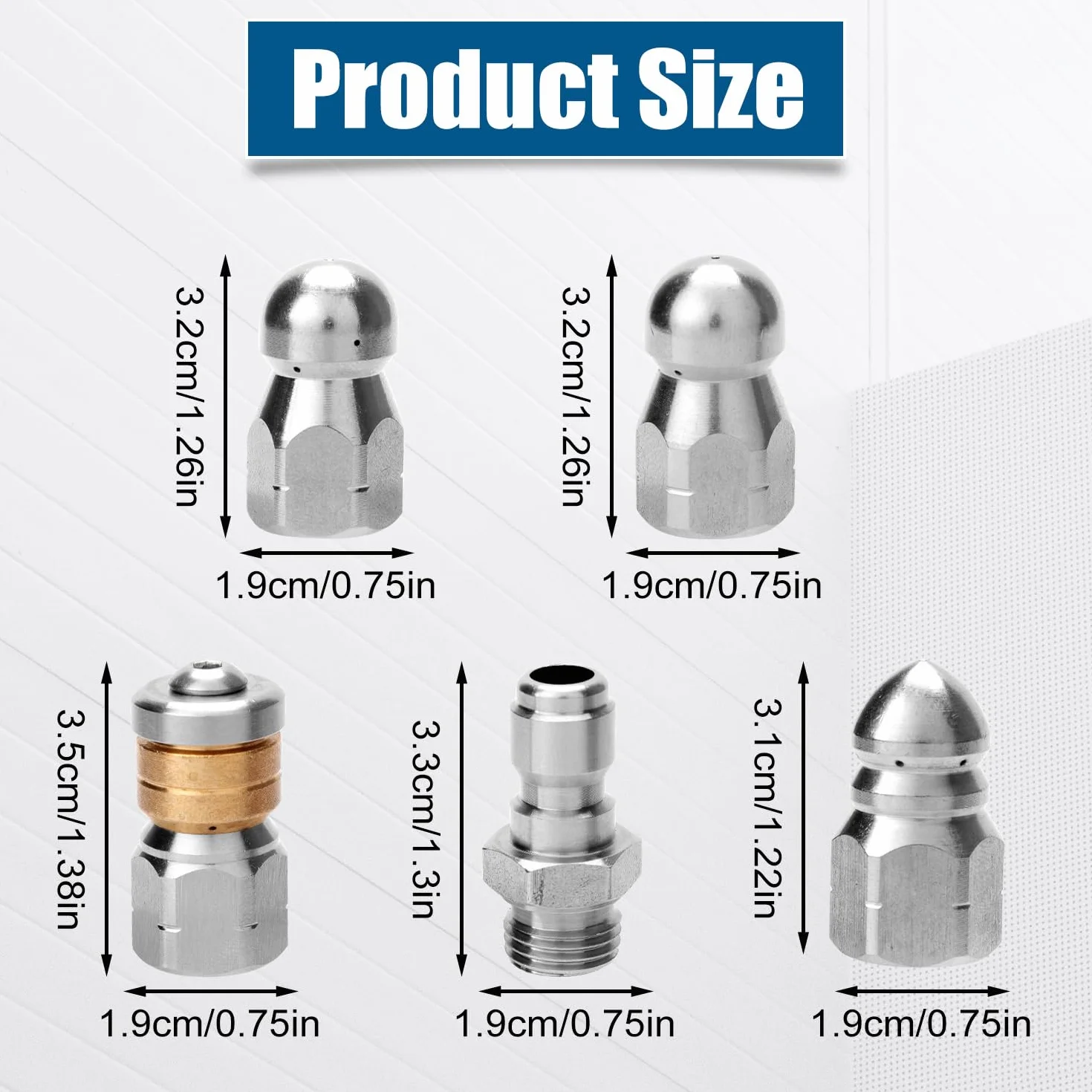 4 Ugelli per Fognatura con Connettore Rapido 1/4" NPT e Nastro Sigillante Acciaio Ugello ad Alta Pressione per Strumento di Pulizia delle Fognature Kit Ugelli per Fognatura, 5000 PSI