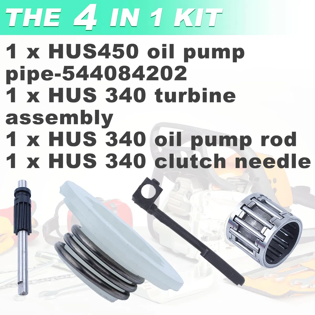 Adefol Pistone pompa Kit Per Husqvarna 340 340E 345 345E 350 445 445E 450 450E Motosega Set Turbina con tubo dell'olio, pompa dell'olio, sostituzione 540057901