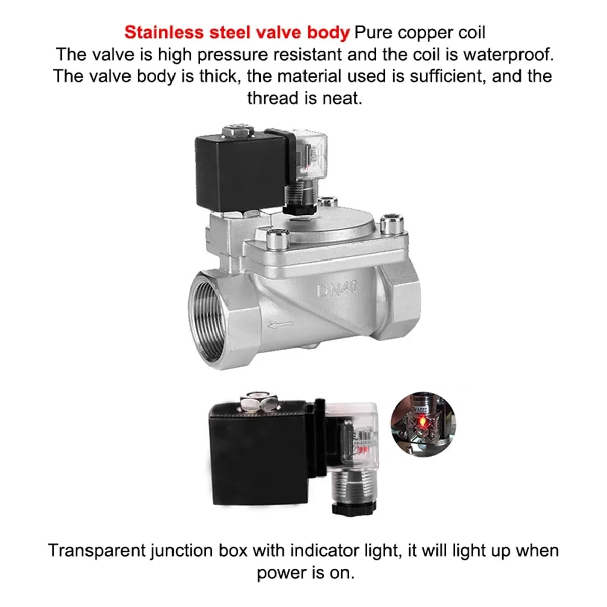 with Manual Switch Stainless Steel High Pressure Solenoid Valve DN15-50 AC220V DC24V(Dn40,G-AC220V-WITH Manual Switch)