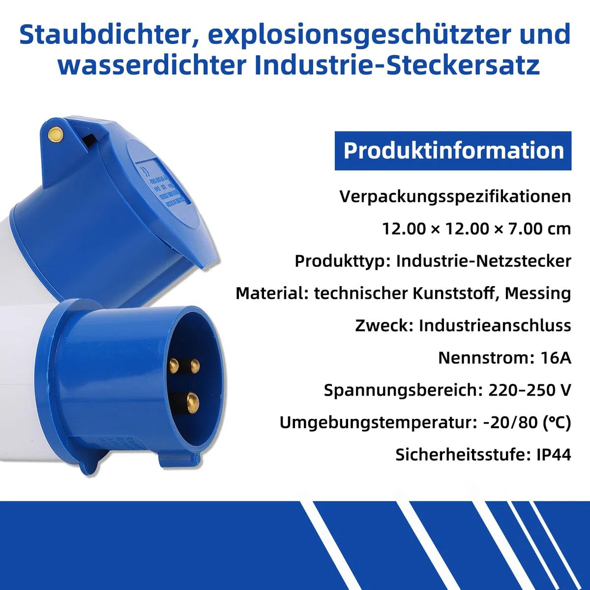 Longzhuo Spina di Alimentazione Industriale 2 Pezzi 3 Pin monofase a Prova di Esplosione Impermeabile 16A 3 Fori 220-250V