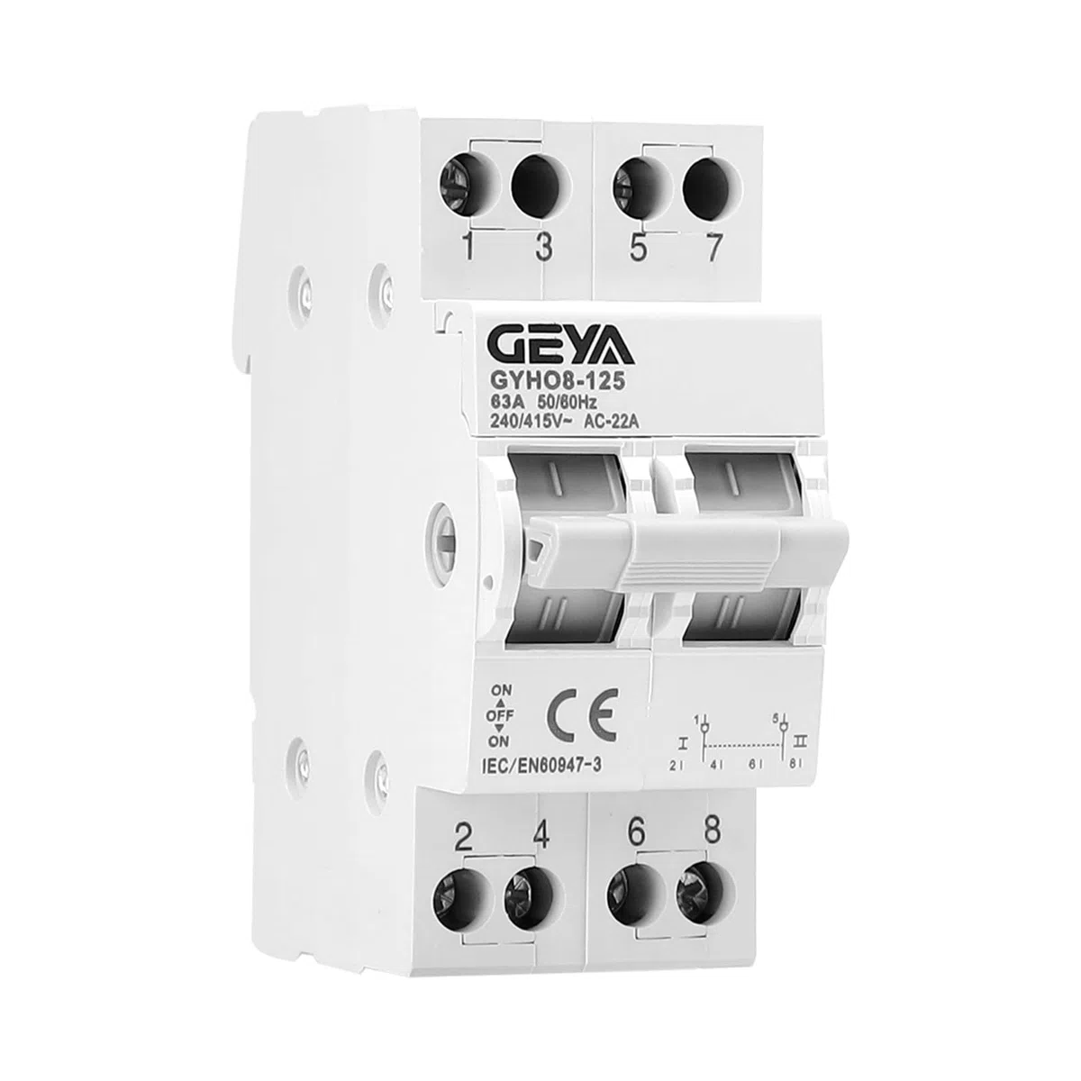 GEYA Interruttore di trasferimento manuale Dual Power per Grid & Generator Interruttore di isolamento di conversione manuale DIN Rail Mount(2P-63A-240V)