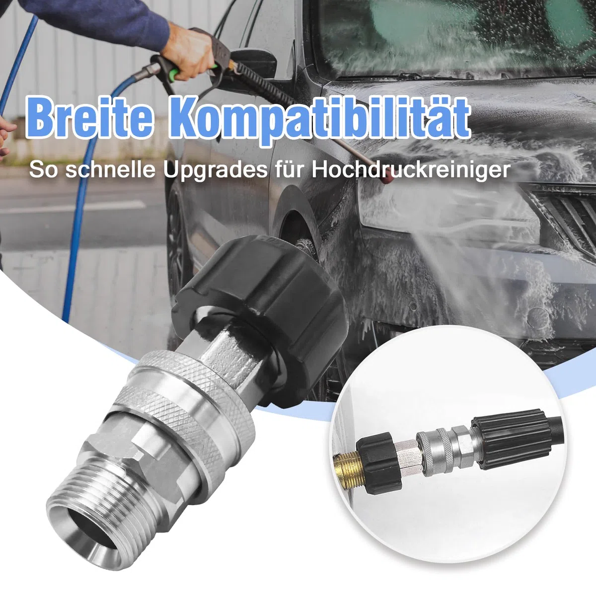 Connect Adattatore Femmina M22 su 1/4" in Acciaio Inox Filettatura Interna, Adattatore ad Alta Pressione in Ottone per Macchine di Pulizia, Attacco Rapido per Tubo ad Alta Pressione e Pistola