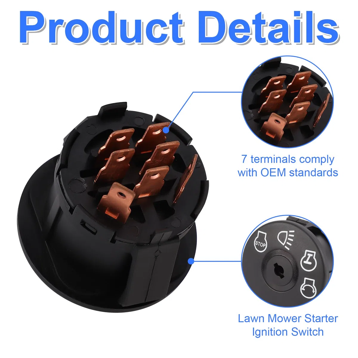 NQEUEPN Interruttore di Accensione per Tosaerba con Chiave 7 Terminali per Husqvarna Sears Craftsman, 4 Posizioni Interruttore Accensione e Avviamento Compatibile con 175566 175442 GY20074