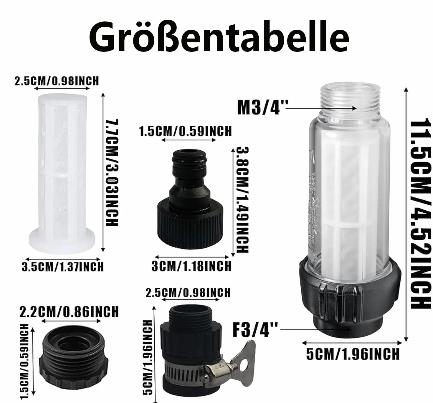 LATRAT Set di filtri per acqua per tubo da giardino, 2 pezzi 3,5 cm Filtro per acqua per pompa da giardino, idropulitrice ad alta pressione, camper, irrigazione del giardino