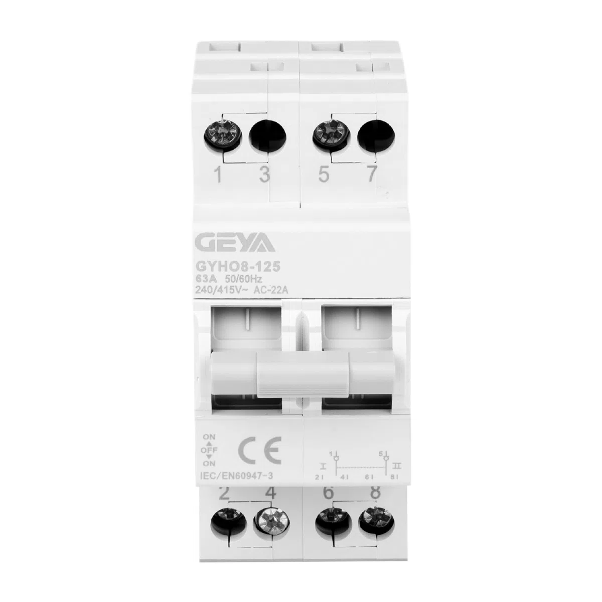 GEYA Commutatore 2P 63A Interruttore di trasferimento manuale Montaggio su guida AC 240V Interruttore separatore di carico Dual Power Manual Transfer Isolating Switch
