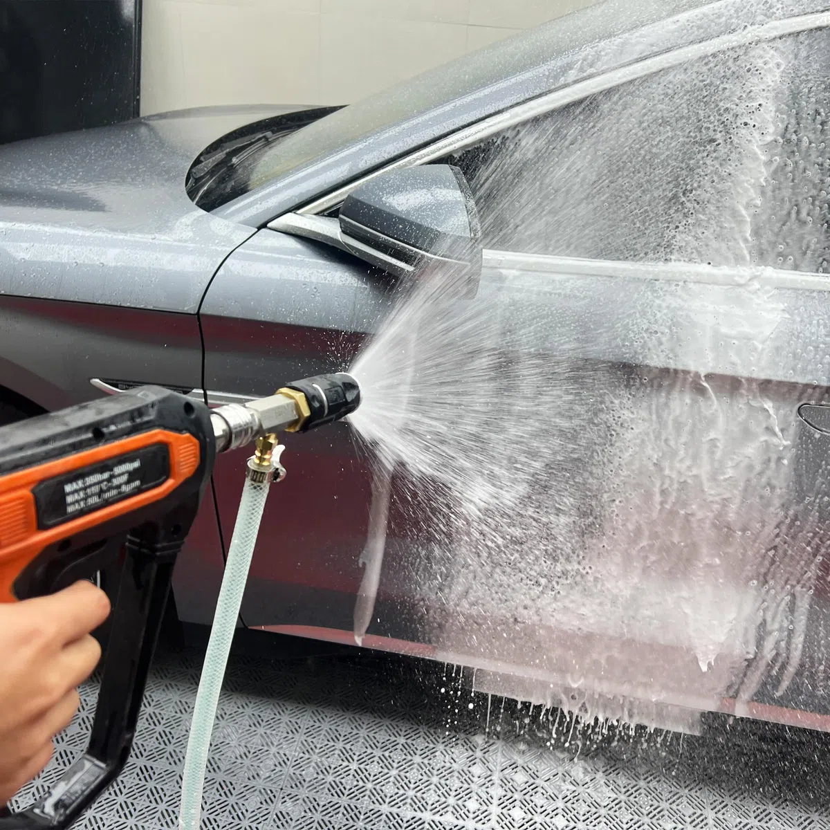 FIXFANS Ugello regolabile a lungo raggio per idropulitrice 5-6,5 GPM con tubo intrecciato da 45 FT, kit ugello spray per idropulitrice a valle iniettore a valle iniezione chimica esterna, connessione