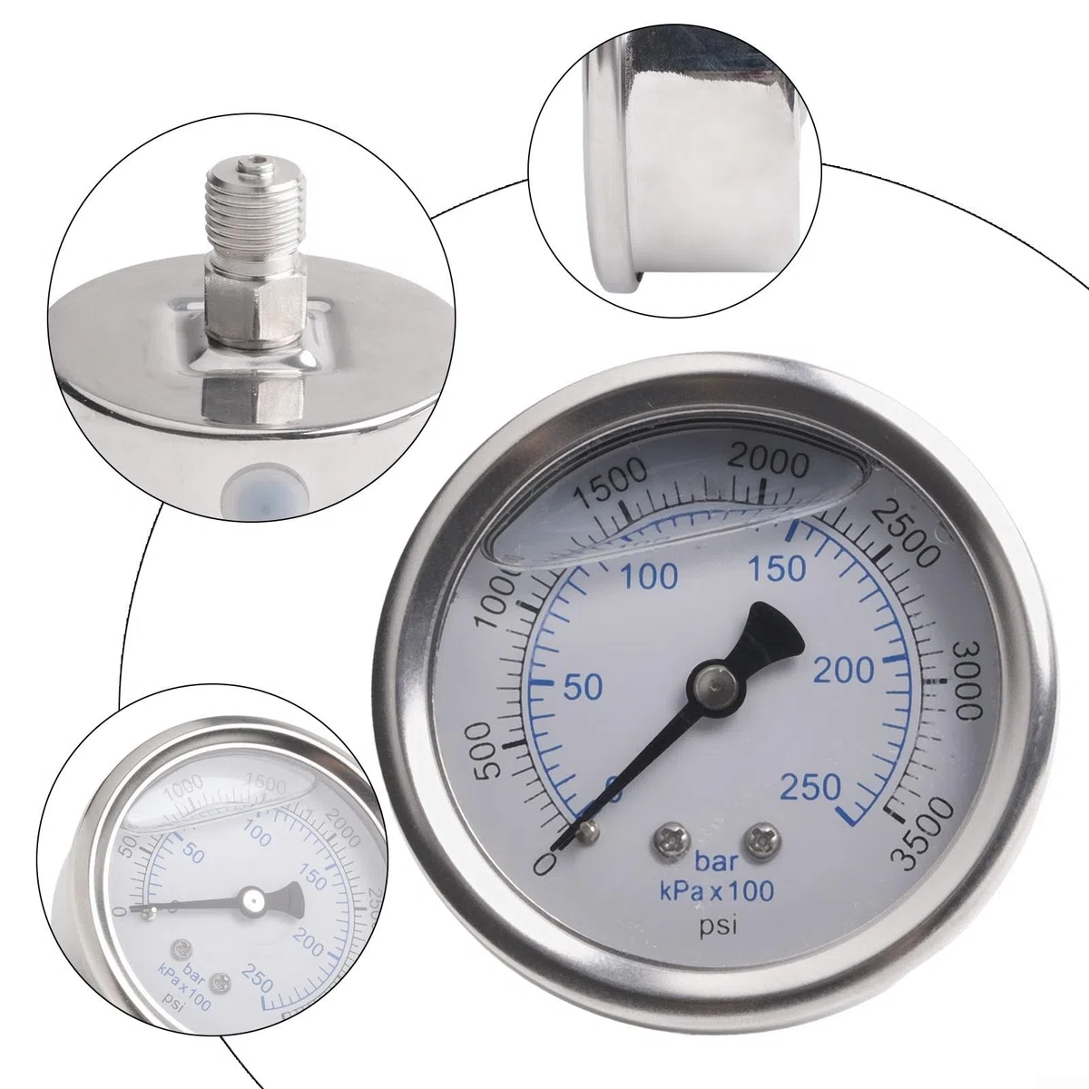 Oniissy Manometro per idropulitrice, filettatura 0-250 bar, 3500 Psi, in lega di acciaio inossidabile, compatibile con pulitori ad alta pressione da 2,2/3/4/5,5 KW