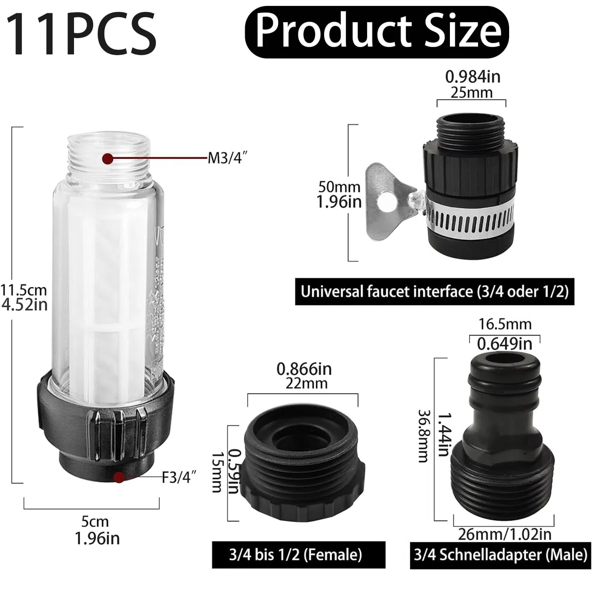 11 Pezzi 3/4"Set Di Filtro Per L’Acqua Per Idropulitrice, Filtro Per Idropulitrice Acqua Irrigazione, Filtro Idropulitrice, Filtro Acqua Camper, Filtro Acqua Giardino