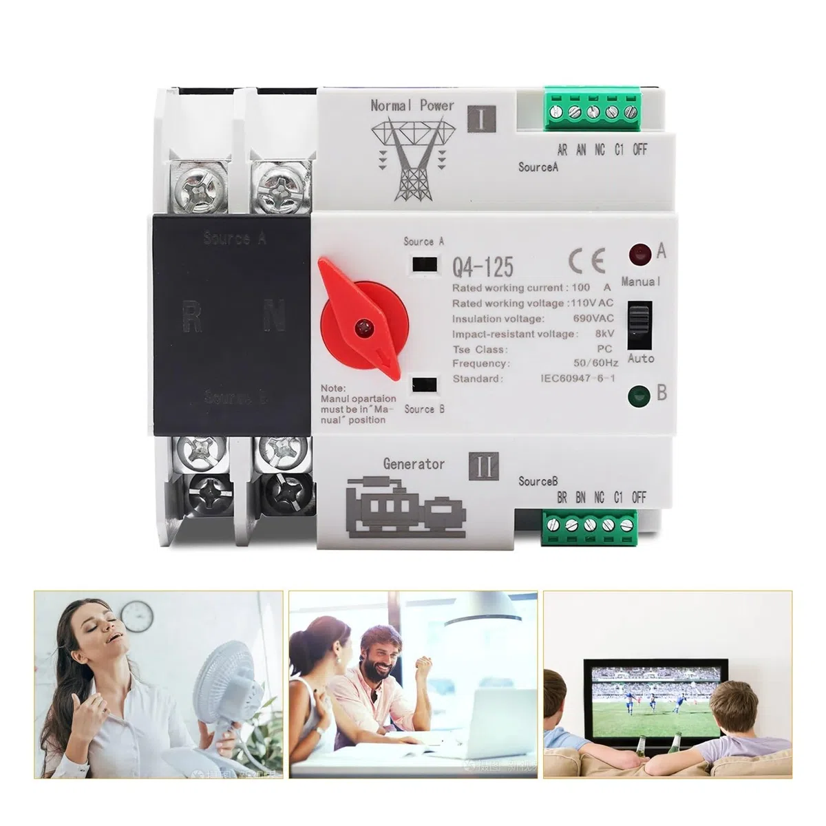 Interruttore di trasferimento automatico a doppia Interruttore di trasferimento automatico a doppia alimentazione 2P 100A for generatore ATS Commutatore AC 110 V 60 Hz Livello PC