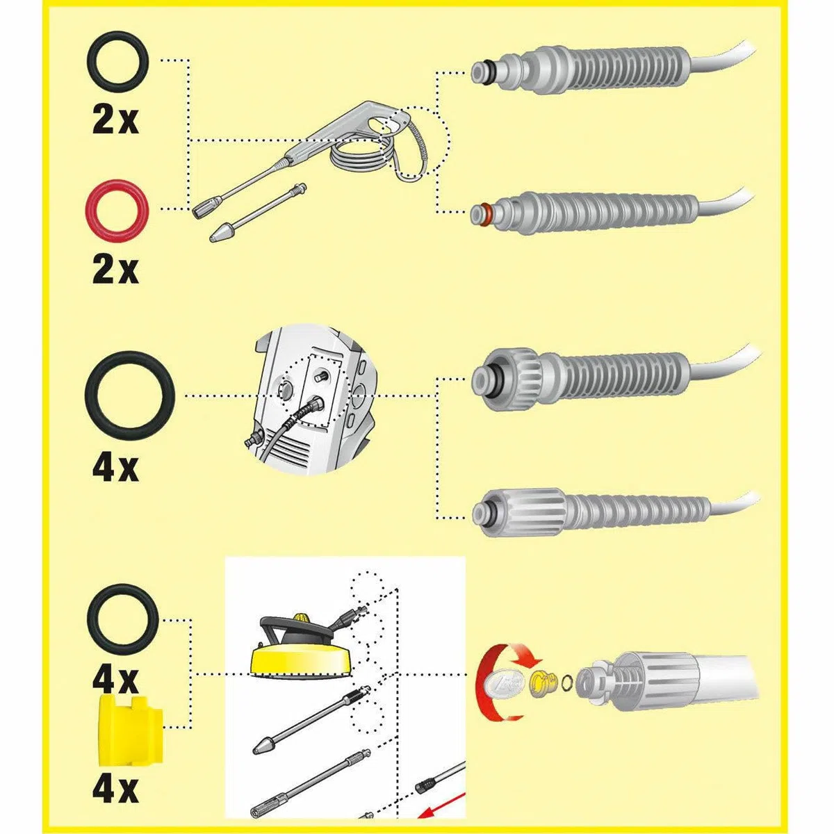 Set di guarnizioni O-Ring di ricambio per ugelli per tubi, in gomma, per idropulitrice Karcher K2 K3 K4 K5 K6 K7 (kit da 37 pezzi)