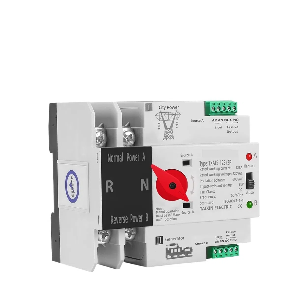 Interruttore di trasferimento automatico 2P 3P 4PP for generatori da 63A a 100A e 125A(2P,100A)