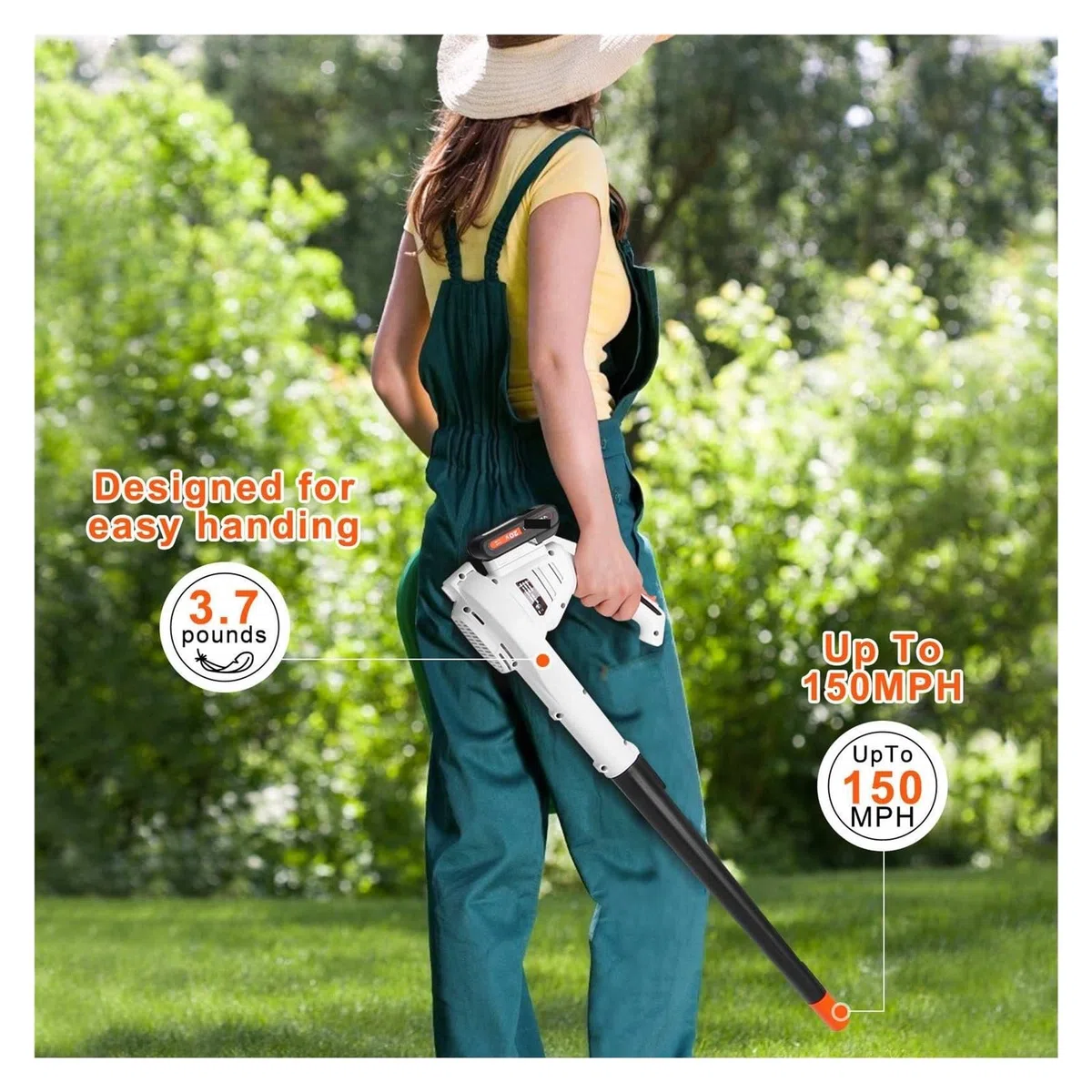 Soffiatore for Foglie Senza Fili a velocità 20V 1600W 205CFM, aeratore Portatile con aeratore Elettrico a Batteria Li 4.0AH, Attrezzi da Giardino spazzatrice