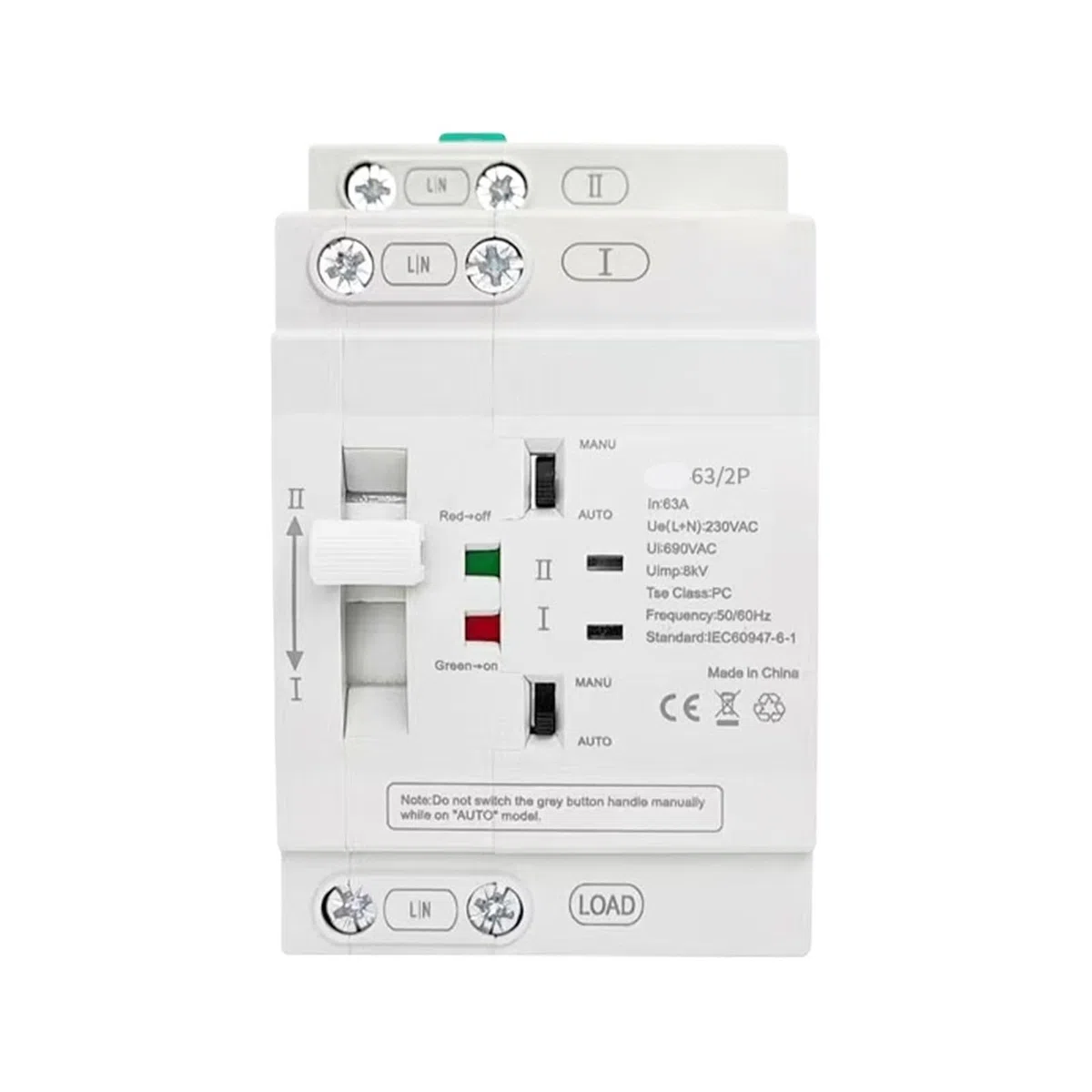 Interruttore di trasferimento automatico a doppia alimentazione for PC 110V 220V 25A 40A 63A Interruttore di trasferimento di potenza domestica 50/60Hz(2P 63A,110V)