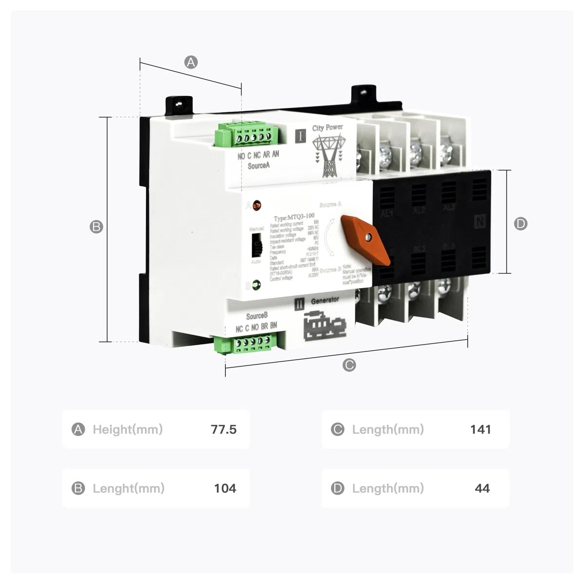 Interruttore Automatico di trasferimento di Potenza Doppio ATS for fotovoltaico 4P 2P 63A(220V-4P)