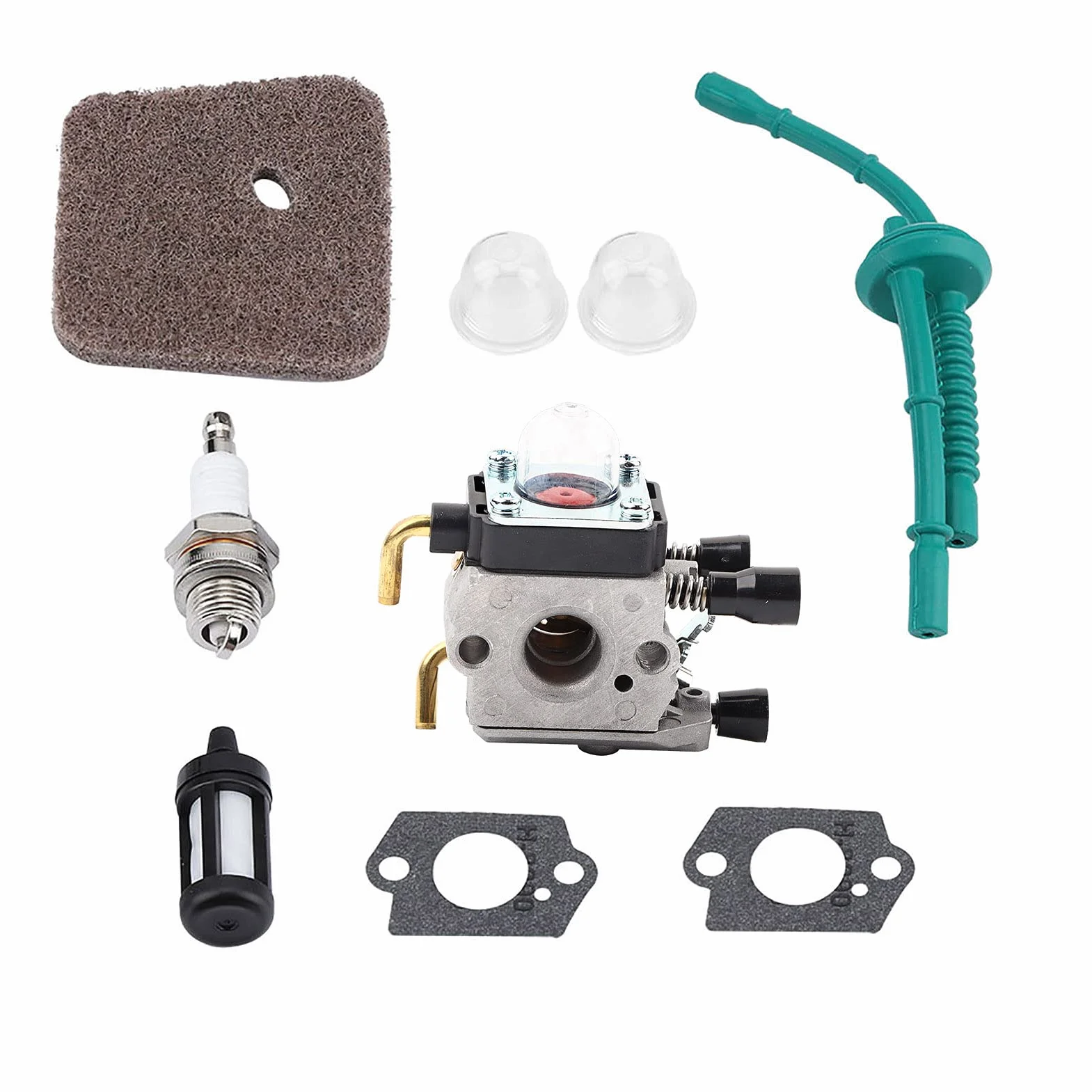 Tyenaza Set Carburatore per STIHL FS55 FS55R FS55RC FS38 KM55 HL45 KM55R Motore a Tosaerba Ricambi Accessori con Kit Tubo Carburante Filtro Aria Sostituzione