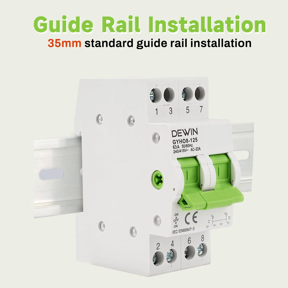Interruttore di trasferimento, commutatore manuale 2P Dual Power DIN guida interruttore di separazione manuale 240AC 63A