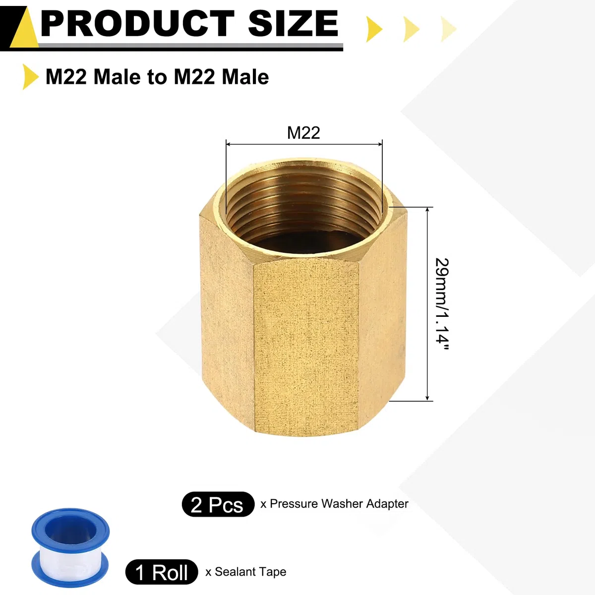 QUARKZMAN 2Pcs Adattatore per Lavapressione, Connessione Rapida M22 Femmina A M22 Femmina Adattatore Girevole in Ottone con Nastro Sigillante per Tubo Lavapressione