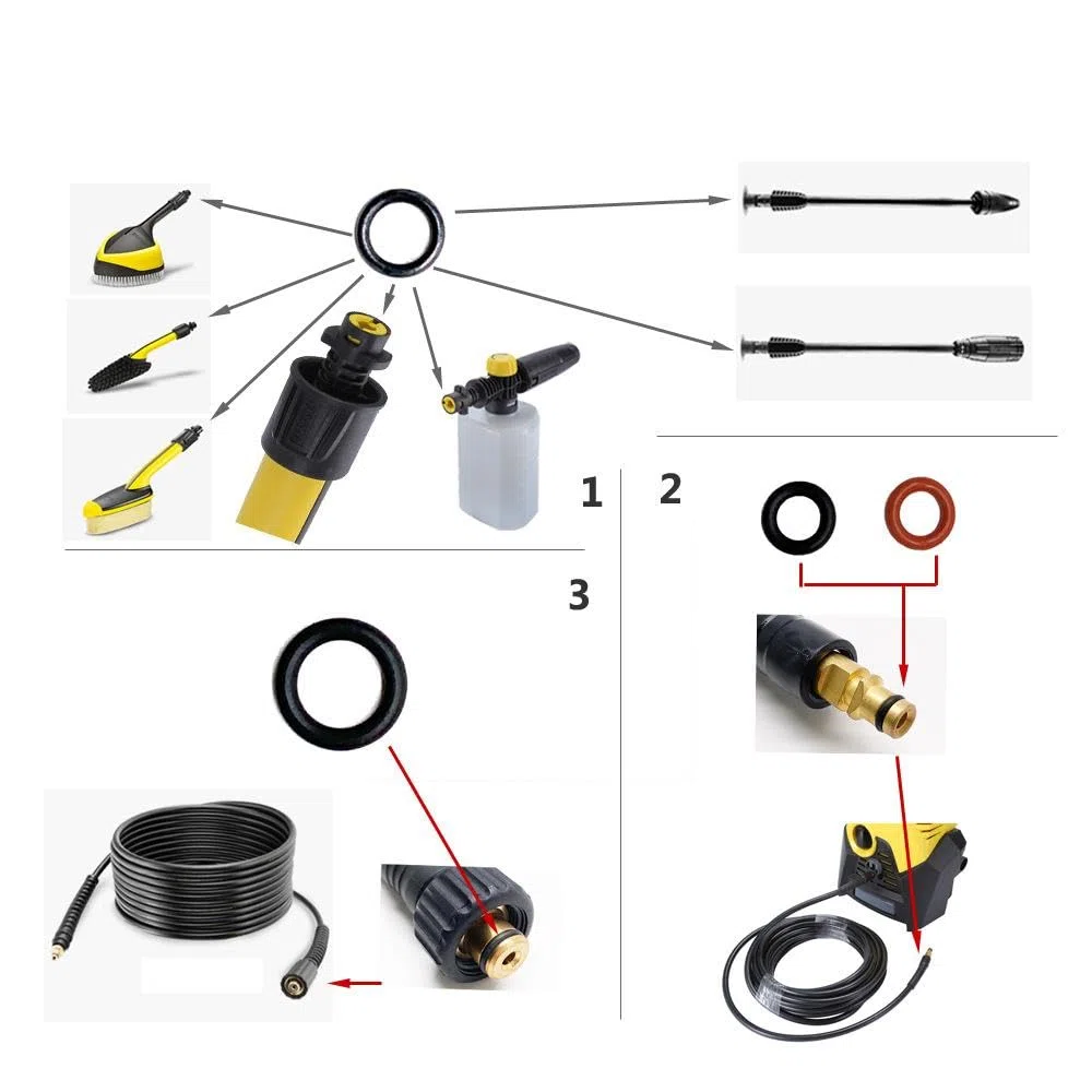 Set di guarnizioni O-Ring di ricambio per ugelli per tubi, in gomma, per idropulitrice Karcher K2 K3 K4 K5 K6 K7 (kit da 37 pezzi)
