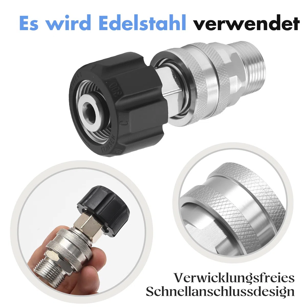 Connect Adattatore Femmina M22 su 1/4" in Acciaio Inox Filettatura Interna, Adattatore ad Alta Pressione in Ottone per Macchine di Pulizia, Attacco Rapido per Tubo ad Alta Pressione e Pistola