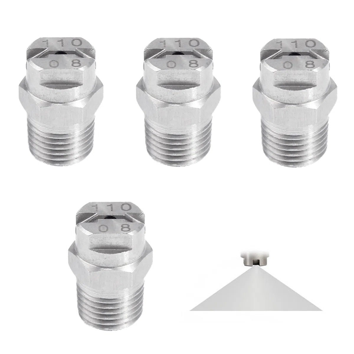 4Pcs Punta Per Ugello Acciaio Inox 110 Gradi,Ugello Con Apertura 1.8mm, Attacco Filettato 1/4",Ugello Nebulizzatore Alta Pressione Pulitore Pressione Nebulizzatore Lavaggio Accessorio (110 Gradi)