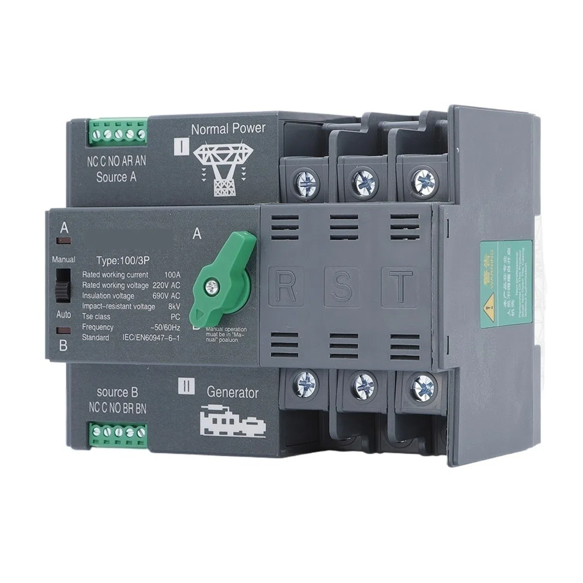Rail Dual Power Commutatore di trasferimento automatico 2P 3P 4P Selettori Gruppo di continuità Generatore di corrente al millisecondo 100A AC220V(3p,220v 63A)