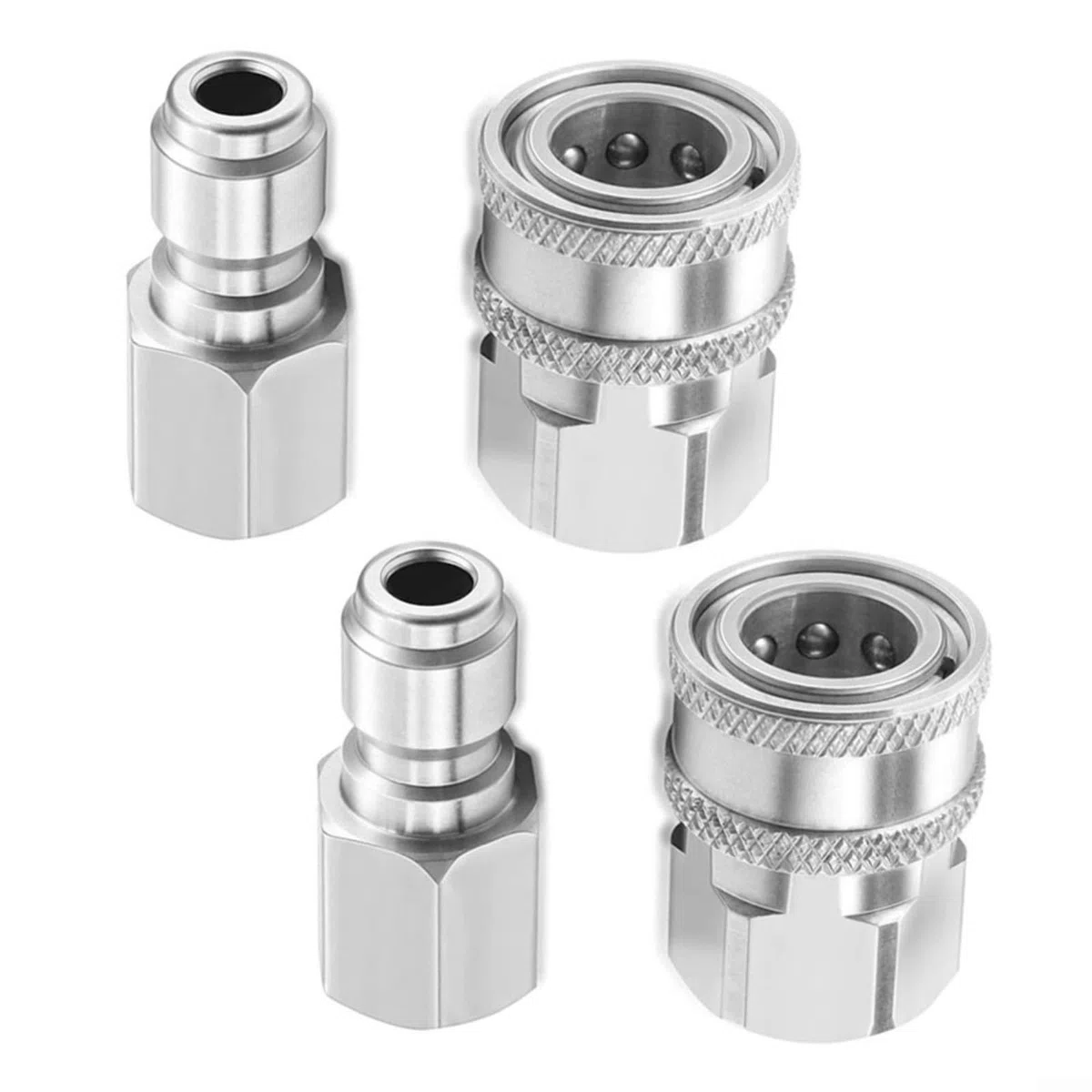 Set di attacchi rapidi in acciaio inox 3/8 pollici NPT per idropulitrici ad alta pressione, 4 pezzi con adattatore filettato interno ed esterno, robusto e resistente alla corrosione per tubi e