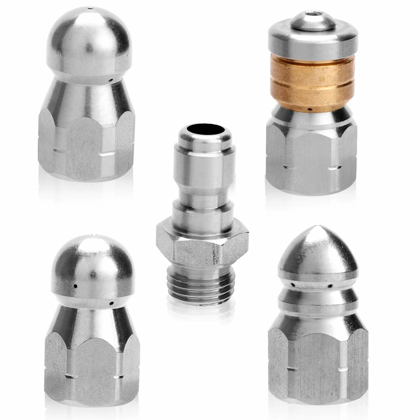 4 Ugelli per Fognatura con Connettore Rapido 1/4" NPT e Nastro Sigillante Acciaio Ugello ad Alta Pressione per Strumento di Pulizia delle Fognature Kit Ugelli per Fognatura, 5000 PSI