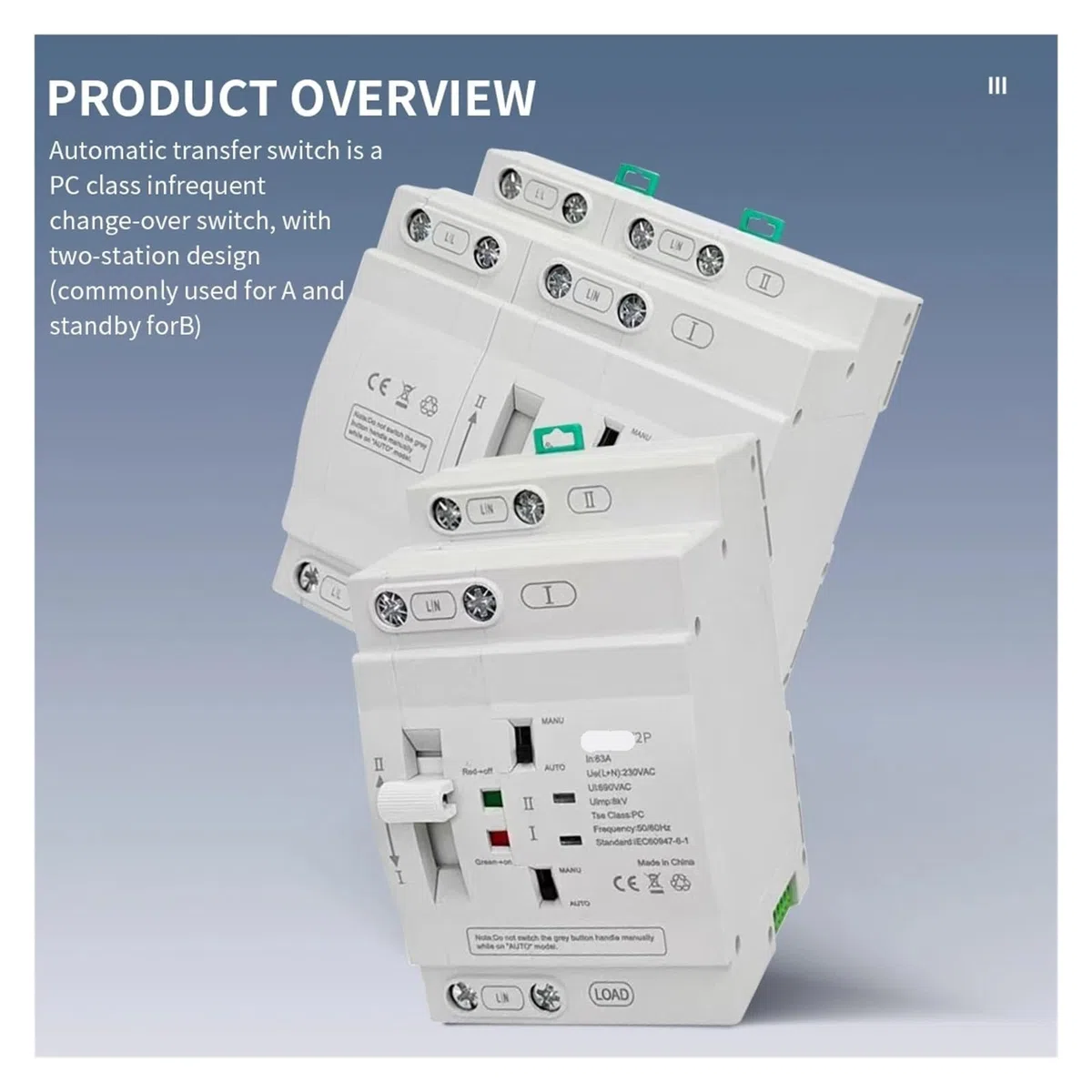 Interruttore di trasferimento automatico a doppia alimentazione for PC 110V 220V 25A 40A 63A Interruttore di trasferimento di potenza domestica 50/60Hz(2P 63A,110V)