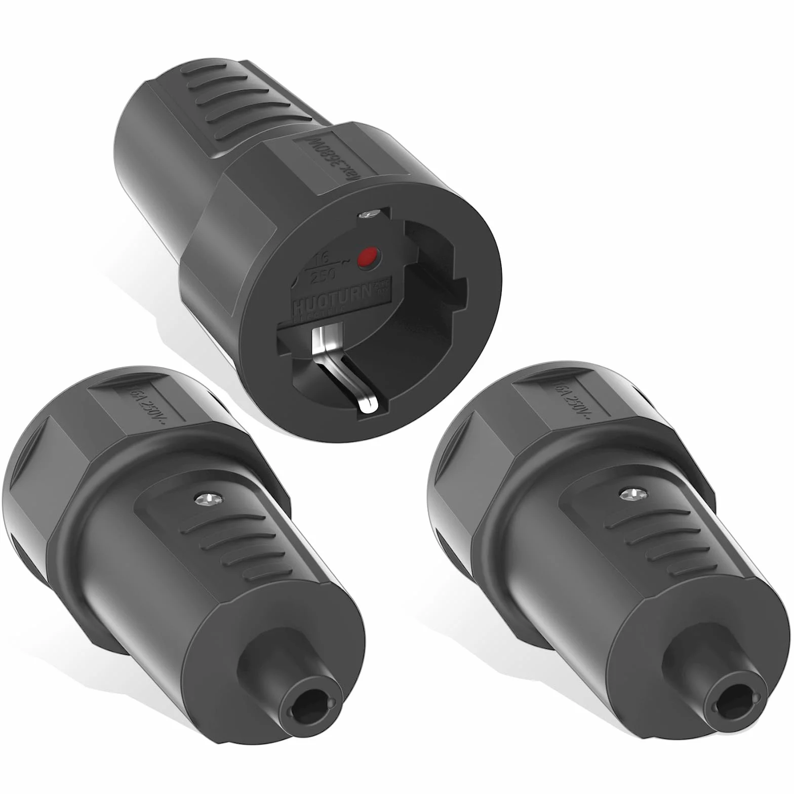 Presa Schuko Volante, 3 Pezzi Spina Femmina, Adattatore 250 V / 16 A Con Contatto di Protezione Antipiega, per Interni ed Esterni, Nero