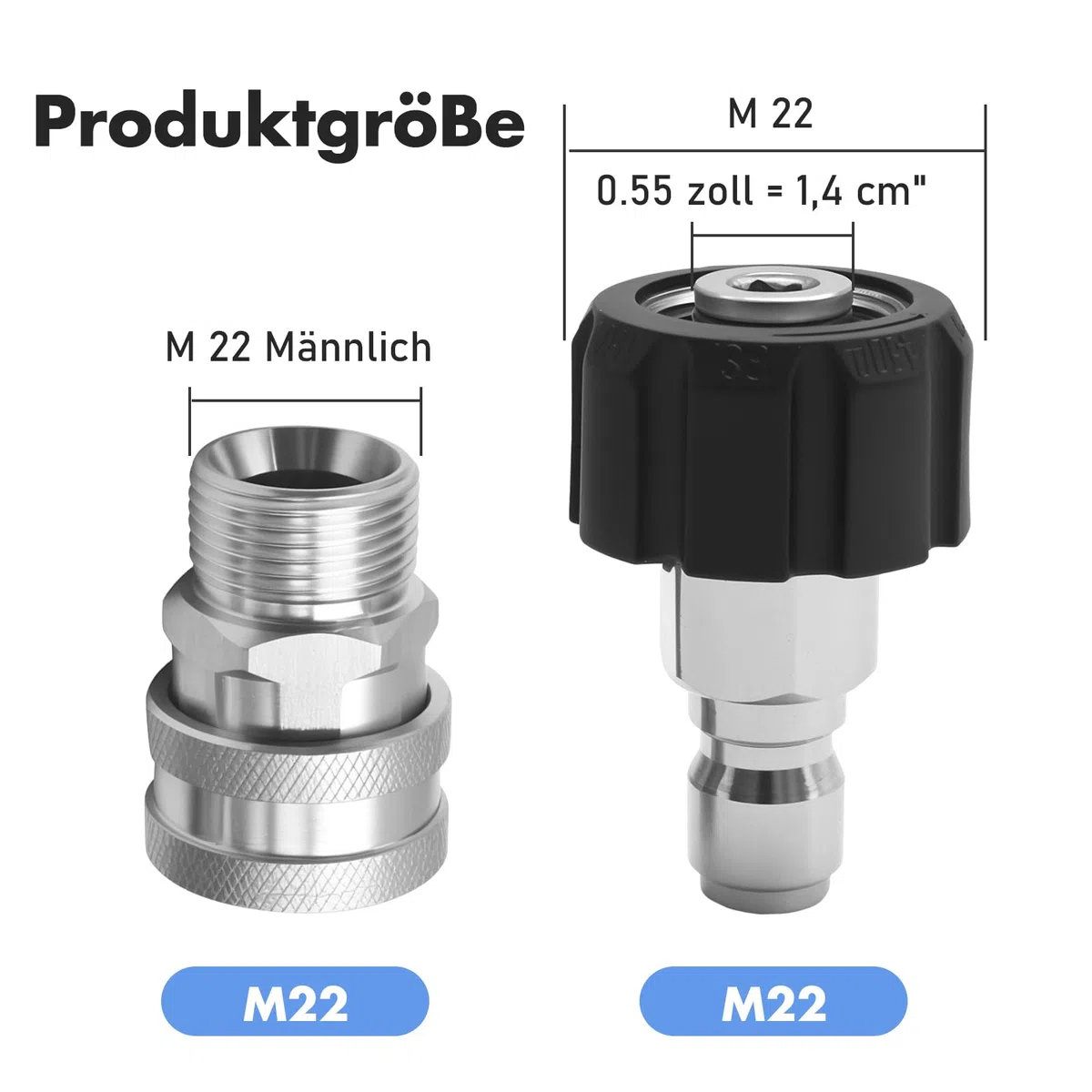Connect Adattatore Femmina M22 su 1/4" in Acciaio Inox Filettatura Interna, Adattatore ad Alta Pressione in Ottone per Macchine di Pulizia, Attacco Rapido per Tubo ad Alta Pressione e Pistola