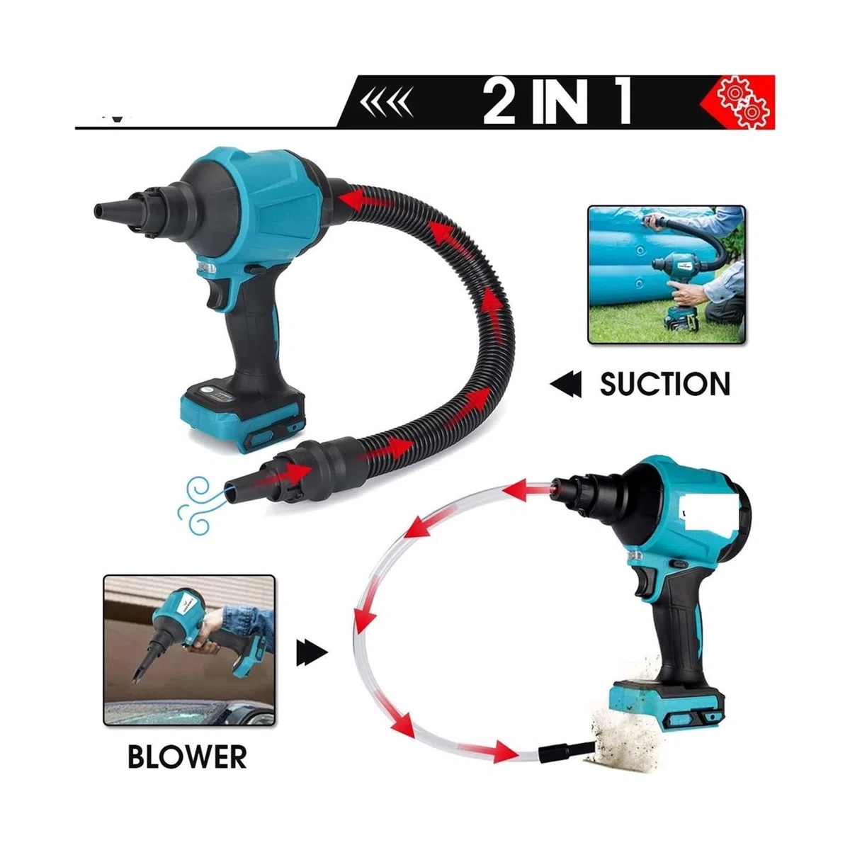 8 Pezzi 1000W 45000rpm Soffiatore for Polvere Senza Fili ， Soffiatore Giocattolo Multifunzione con Funzione di Vuoto gonfiatore for Batteria 18V