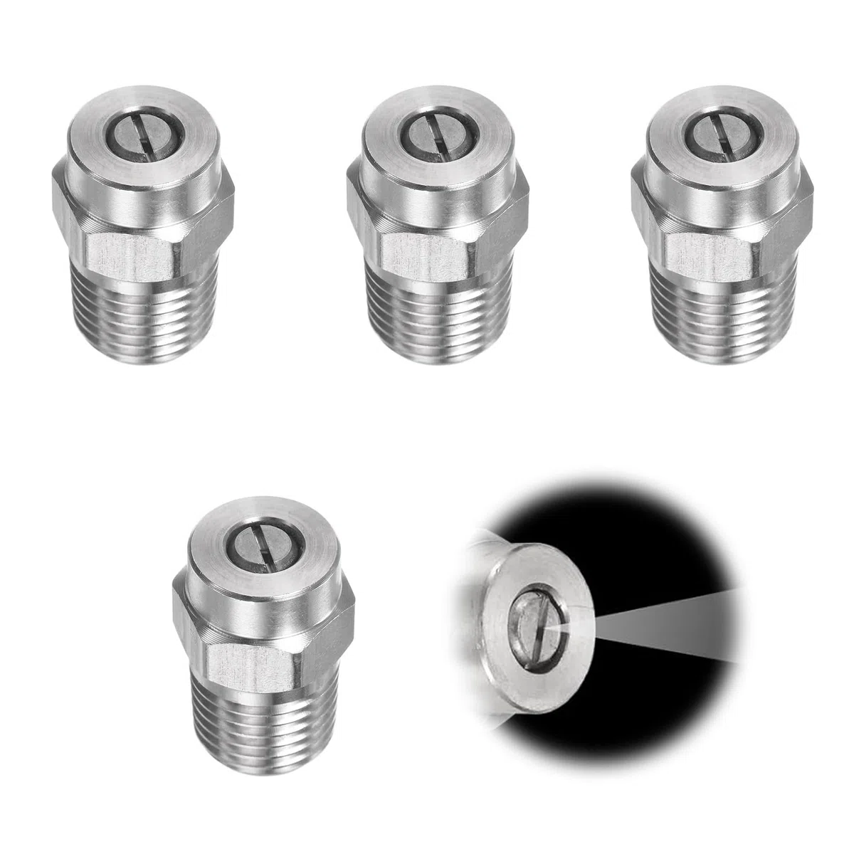 4 Pezzi Filetto Rondella Spruzzatore Ugello 25 Gradi, 1.236 mm Apertura, 1/4 Pollice Maschio NPT, Rondella Ad Alta Pressione Ugello In Acciaio Inox Per Scopa Acqua E Pulitore Sottofondo (25
