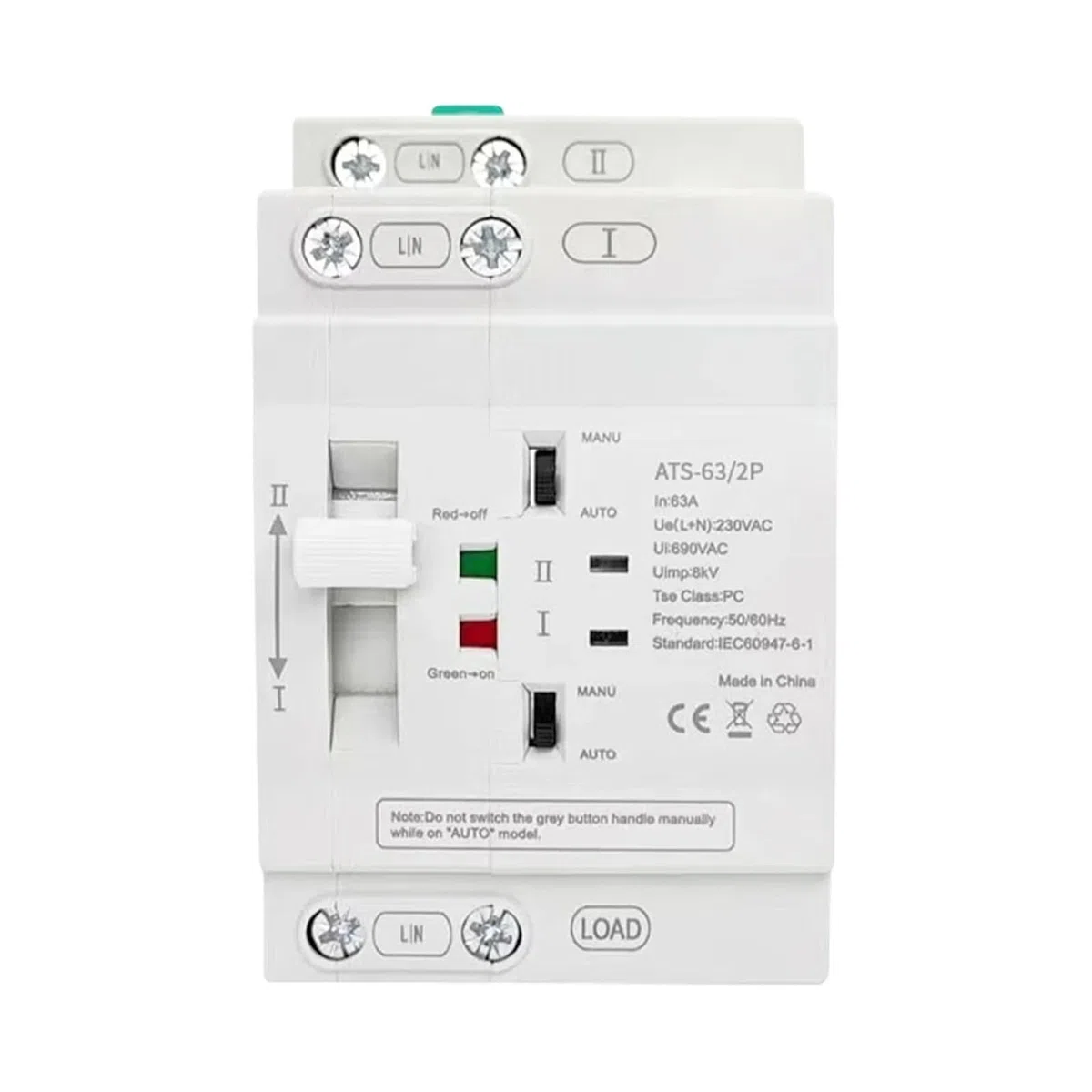 Interruttore di trasferimento automatico a doppia alimentazione PC 110V 220V 25A 40A 63A Interruttore di trasferimento di alimentazione domestica 50/60Hz(2P 63A,110V)