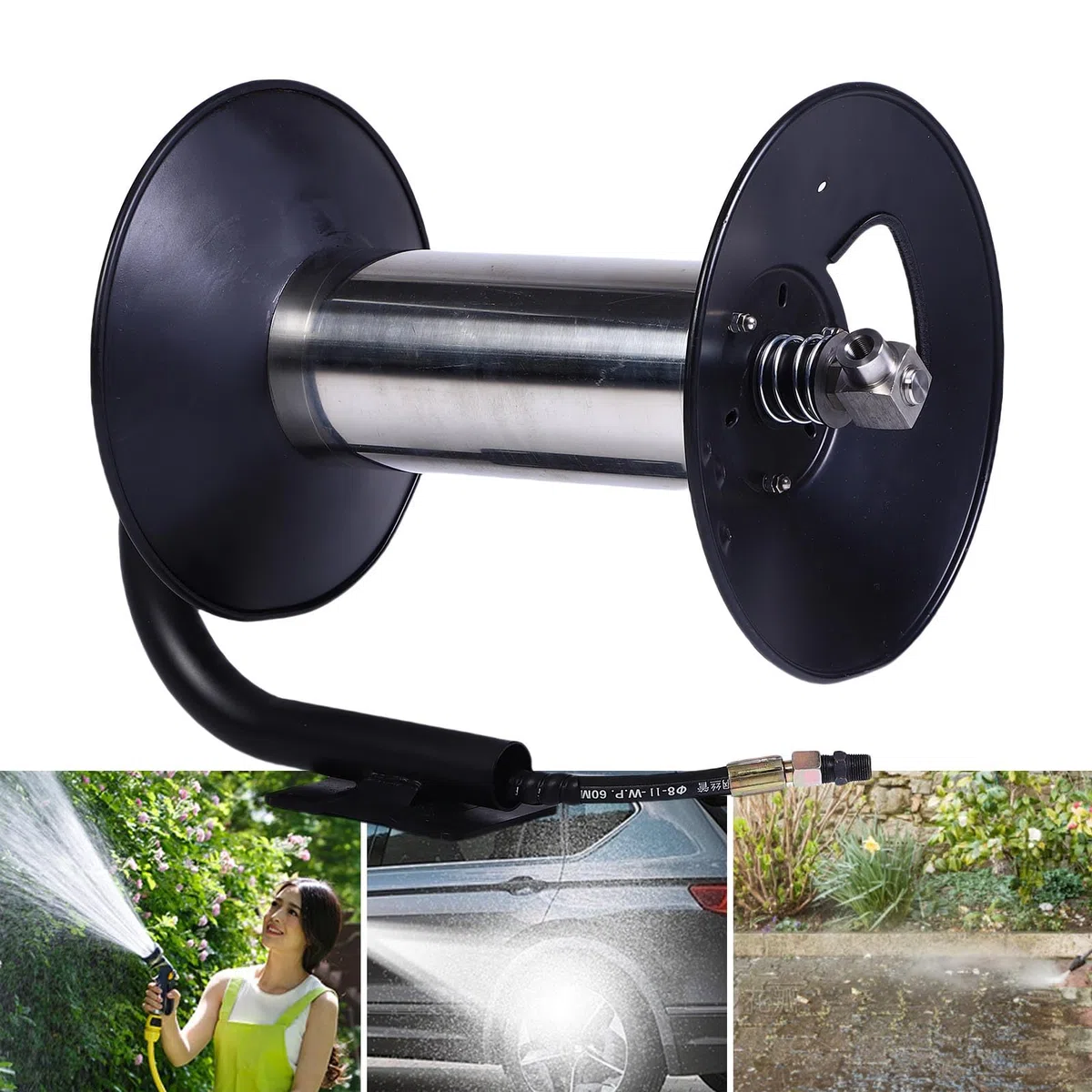 Fafeicy Avvolgitubo per Idropulitrice Heavy Duty 4000 PSI Montato a Parete Manovella Manuale Avvolgitubo per Idropulitrice 164FT per il Lavaggio Auto del Garage di Casa