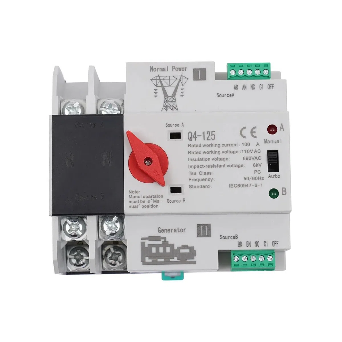 Interruttore di trasferimento automatico a doppia Interruttore di trasferimento automatico a doppia alimentazione 2P 100A for generatore ATS Commutatore AC 110 V 60 Hz Livello PC