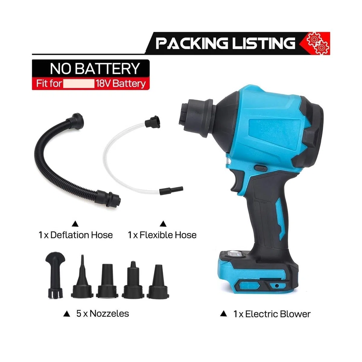 8 Pezzi 1000W 45000rpm Soffiatore for Polvere Senza Fili ， Soffiatore Giocattolo Multifunzione con Funzione di Vuoto gonfiatore for Batteria 18V