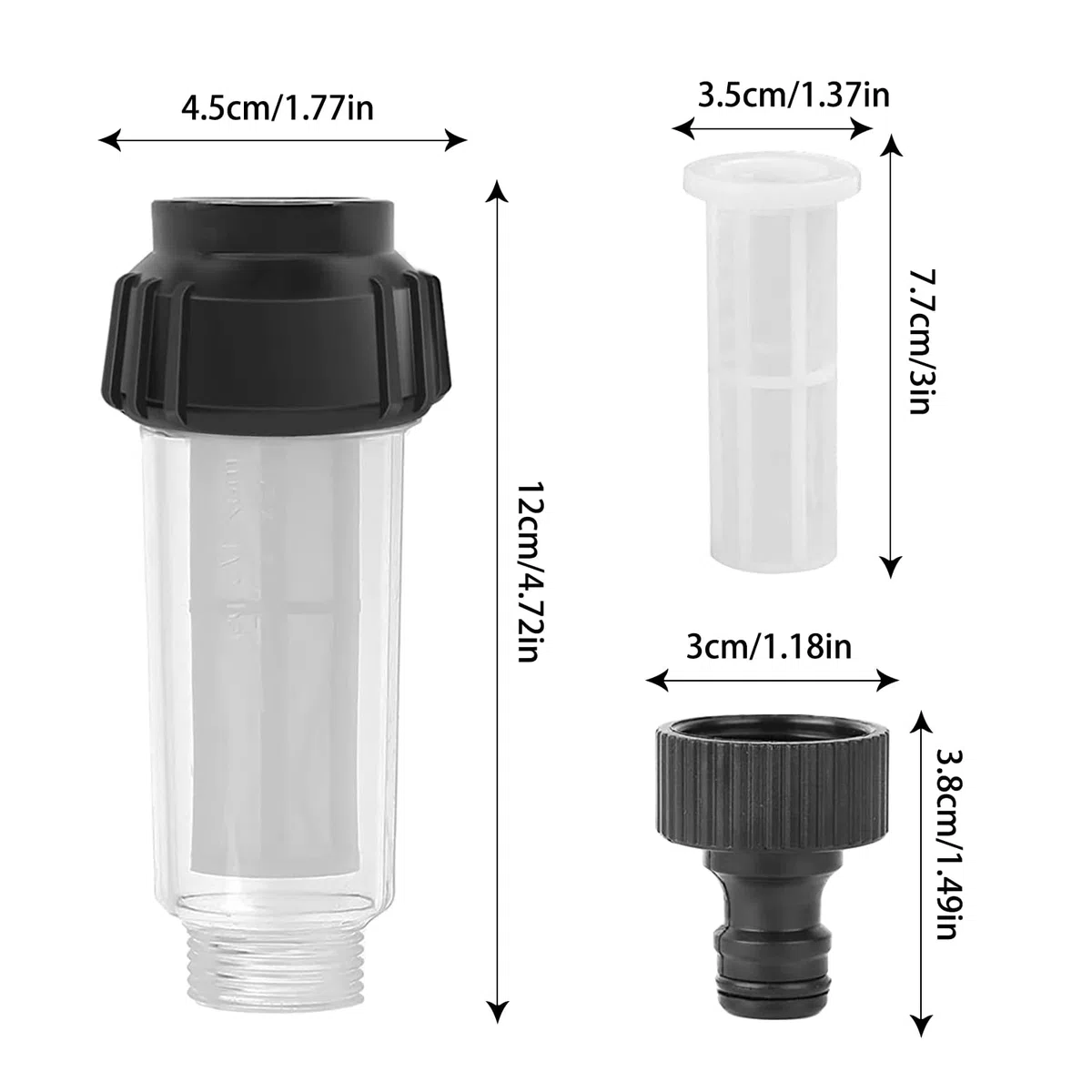 Filtro Acqua Pulizia ad Alta Pressione, Filtro Acqua Pulizia ad Alta Pressione Connettore con Adattatore 3/4" e 5 Inserto Filtro, Filtro per Idropulitrice Acqua Irrigazione per Giardino