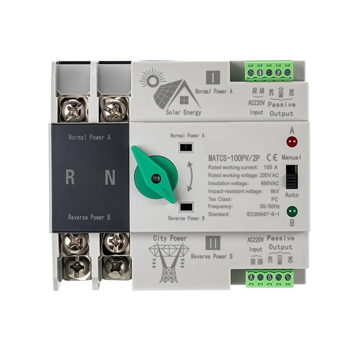 Interruttore di trasferimento automatico a doppia MATCS-100PV 2P 3P 4P ATS for fotovoltaico e inverter Selettori di trasferimento automatico a doppia potenza 100A(FX-551P-C2)